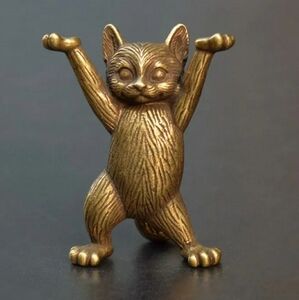 Hot Brass Cat Animal Statue Small Sculpture Tabletop Figurine Home Decor Gifts